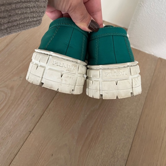 Prada Women's Double Wheel Platform Sneakers Nylon Green made in Italy - Picture 6 of 11